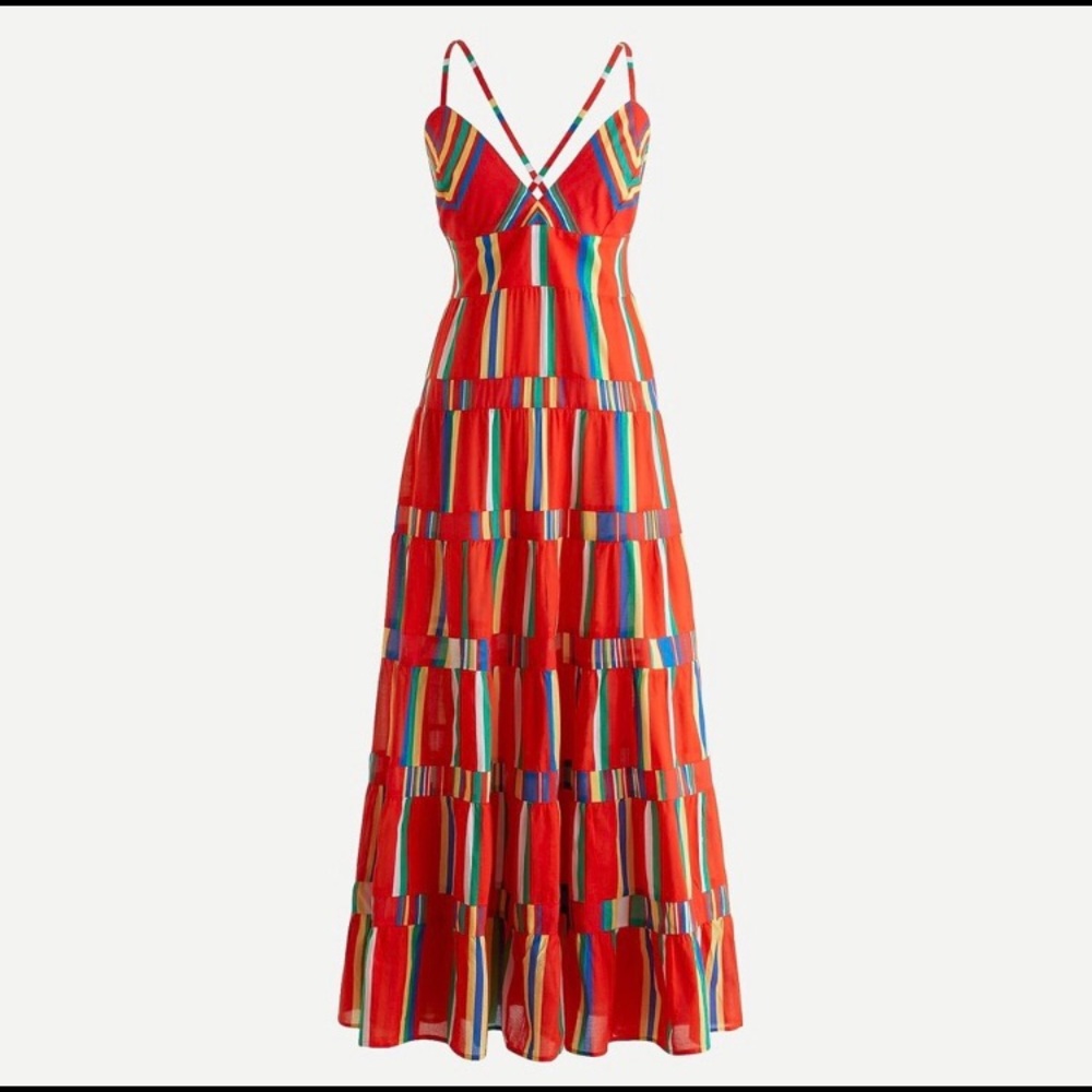 Tiered Cotton Voile Dress in Stripe